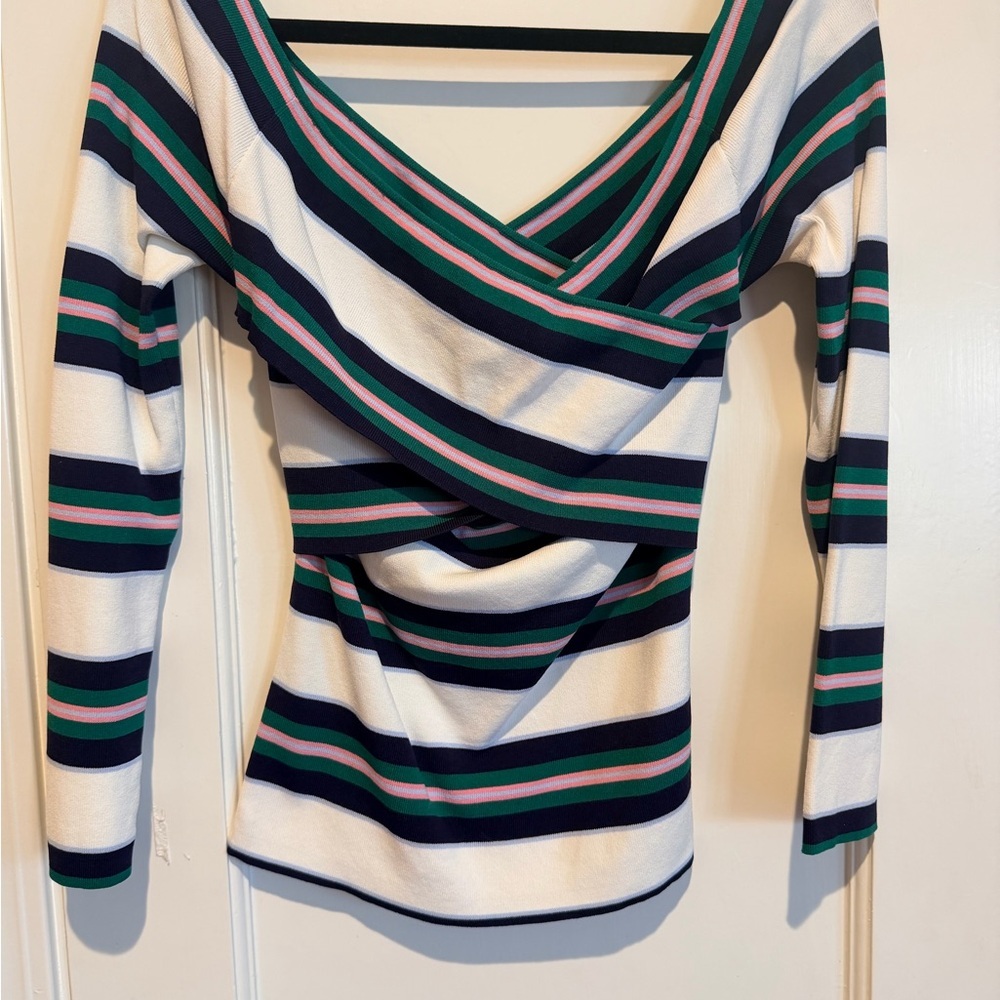 Topshop striped Long Sleeve Wrap style Top size 10